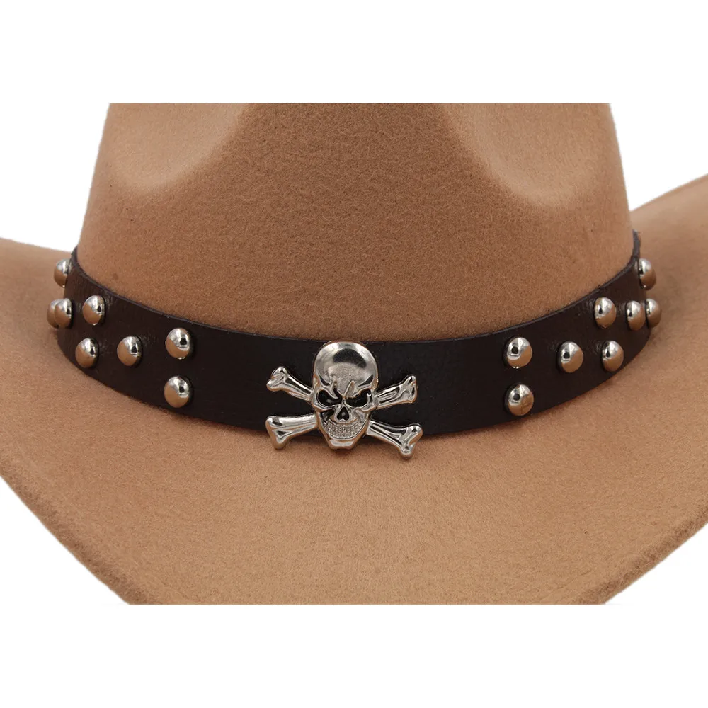 

Women's Men Wool Western Cowboy Hat Roll-up Brim Gentleman Dad Jazz Equestrian Sombrero Hombre Cap Size 56-58CM Leather Belt