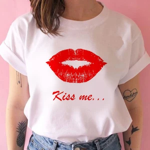 New Sexy Lip Kiss Print Summer Red MouthGraphic Women T Shirts Tee Shirt Femme Harajuku T Shirt O-Neck Short Sleeve