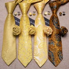Hi-Tie 8,5 см, желтые золотые мужские галстуки, шелковые жаккардовые однотонные роскошные галстуки для мужчин, набор запонок Hanky, Gravata, подарок для свадьбы, вечеринки