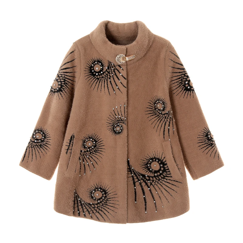 

Autumn Winter women's jacket Imitation mink velvet coats loose knit cardigan Long Female Thick Warm water Faux fur Stand collar