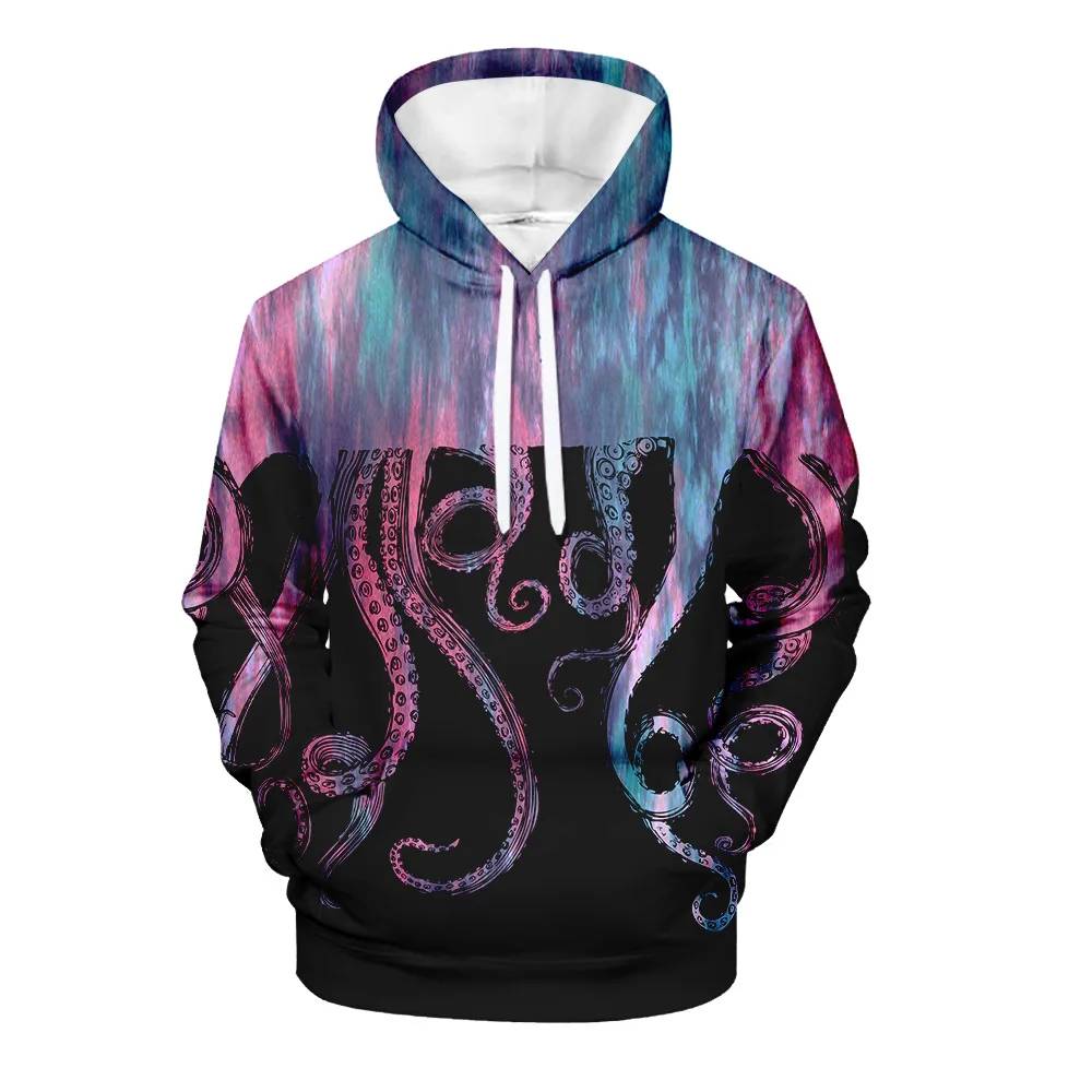 

Новинка Осень-зима 2019, повседневный модный трендовый свитер с 3D рисунком осьминога для мужчин и женщин, свитер с 3D капюшоном, тонкая флисова...