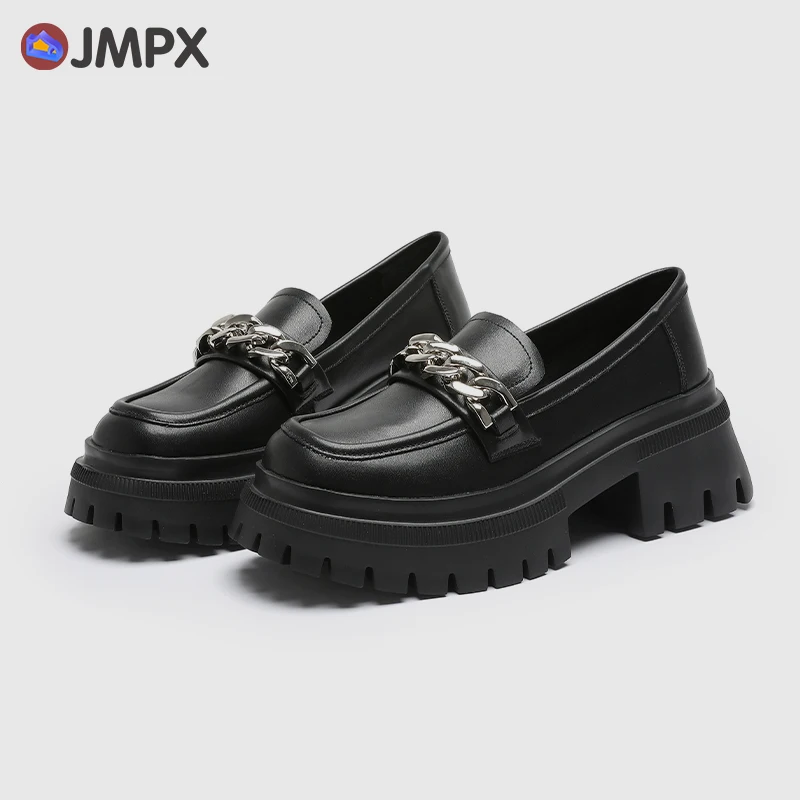 

JMPX Brand Women Pumps 2022 New Shoes Real Leather Fashion High platform Thick Heel Shoes College Style Casual Loafers Student