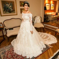robe de mariage long sleeves vintage lace mermaid wedding dress 2018 appliques off shoulder bridal gowns casamento wm33