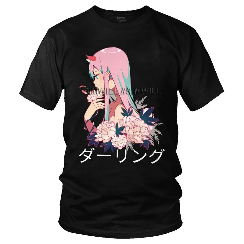 

Футболка Zero Two с милым рисунком Аниме Манга, Мужская хлопковая футболка с коротким рукавом, футболки Дарлинг в франксе, топ, модная футболка, ...