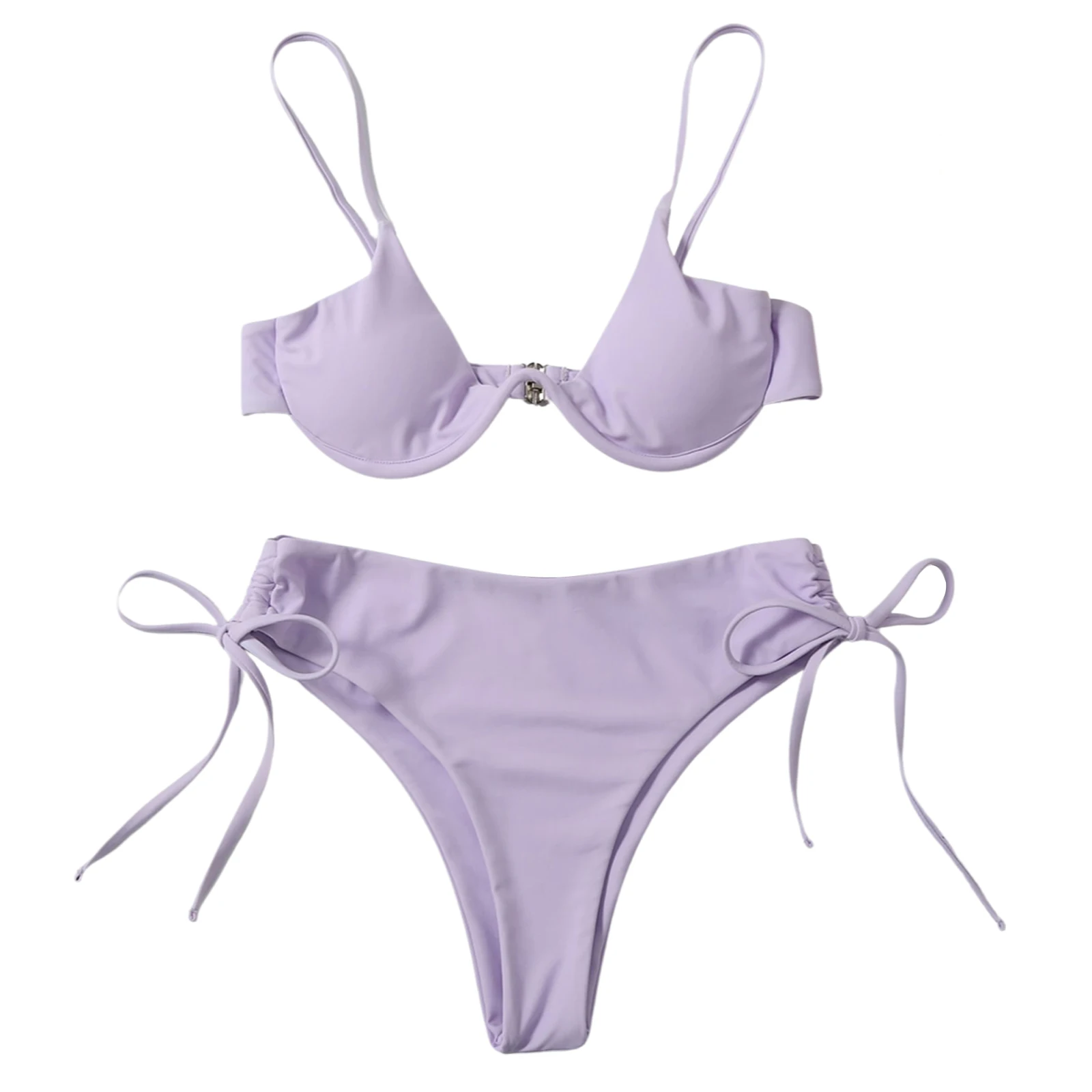 

Ladies Summer Split Swimwear Set, Adults Women Simple Style Solid Color High Waist Lace Up Bikini Sexy Backless Swimsuit