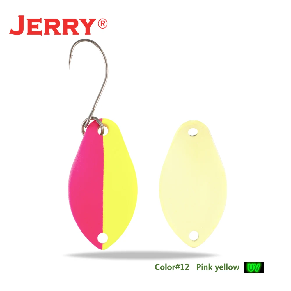 pink yellow Jerry 2 г 3 г микро форели ложки сверхлегкие латунные рыболовные ложки один крючок Пресноводные металлические приманки зона окуня для ловли щуки pesca - Цвет: pink yellow
