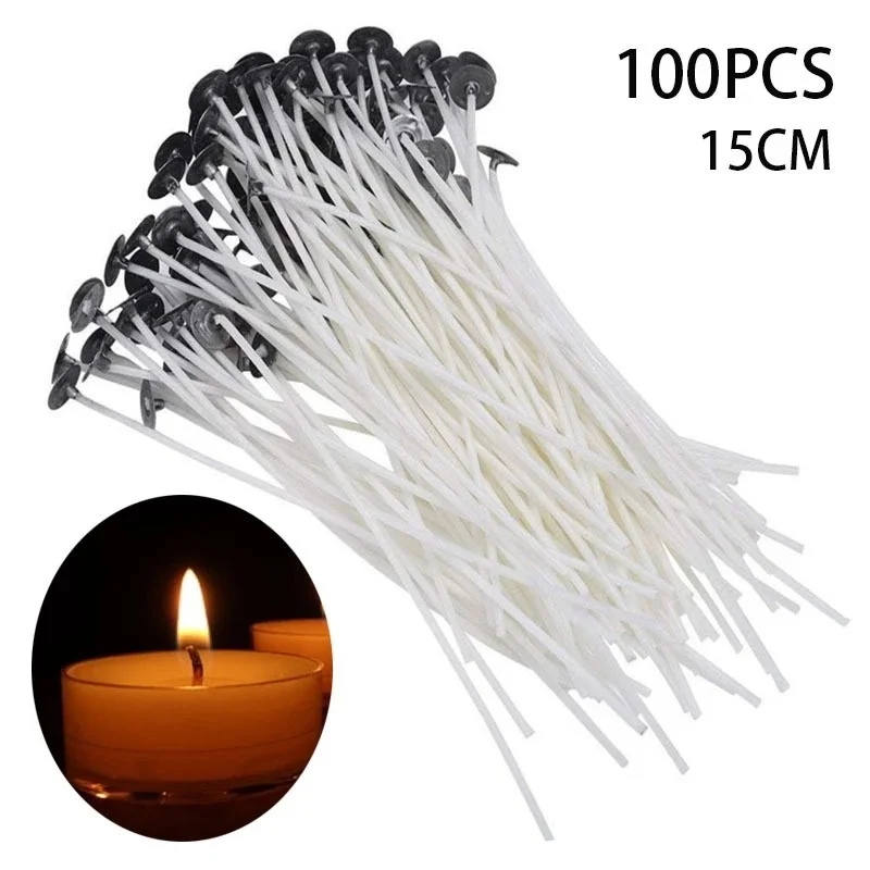 

100Pcs/set Candle Wicks Smokeless Wax Pure Cotton Core 9/15/20cm Lamps DIY Candle Soy Lamp Wax Woven Core Long Wick Supplies