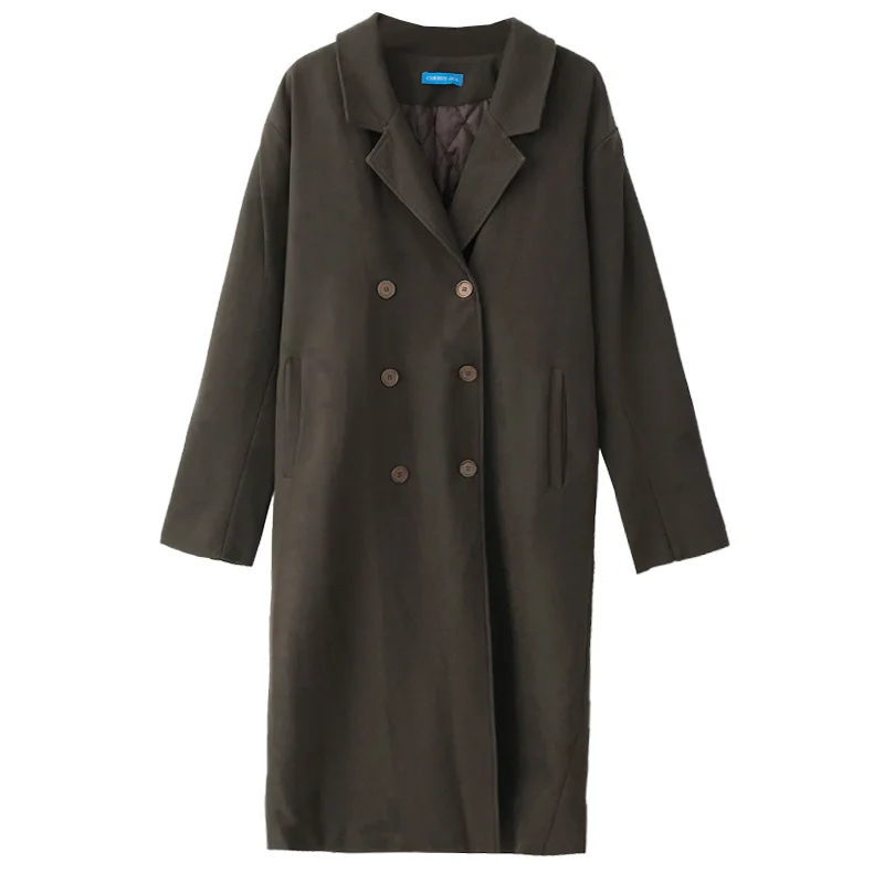 

New Autumn Fashion Women Blazers Coat Wool Double-Breasted Baggy long Quilted Trench Coats Manteau Woolen Jacket Ropa Mujer