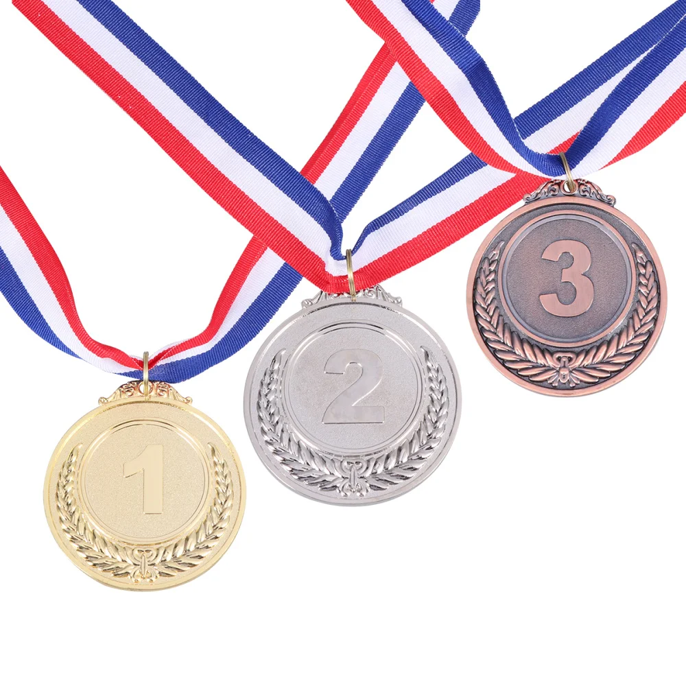 

4 Pcs Creative Award Medals Wheat Ears Number Pattern Universal Metal Medals with Lanyard for Sports Worker Competition (Gold)