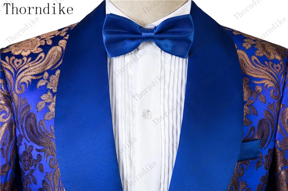 Thorndike Королевский Синий Облегающий медный узор костюмы новые модные мужские куртки+ брюки+ жилет из 3 предметов высокого качества мужской свадебный костюм
