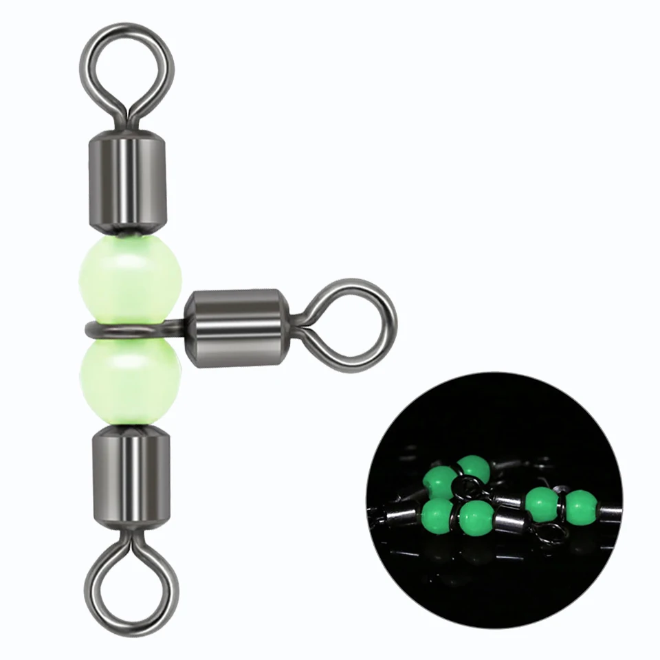 

10Pcs/Lot 3 Way Fluorescent Beads Fishhook Lure Line Connector Luminous Fishing Swivel Connector Solid Ring Fishing Tackle