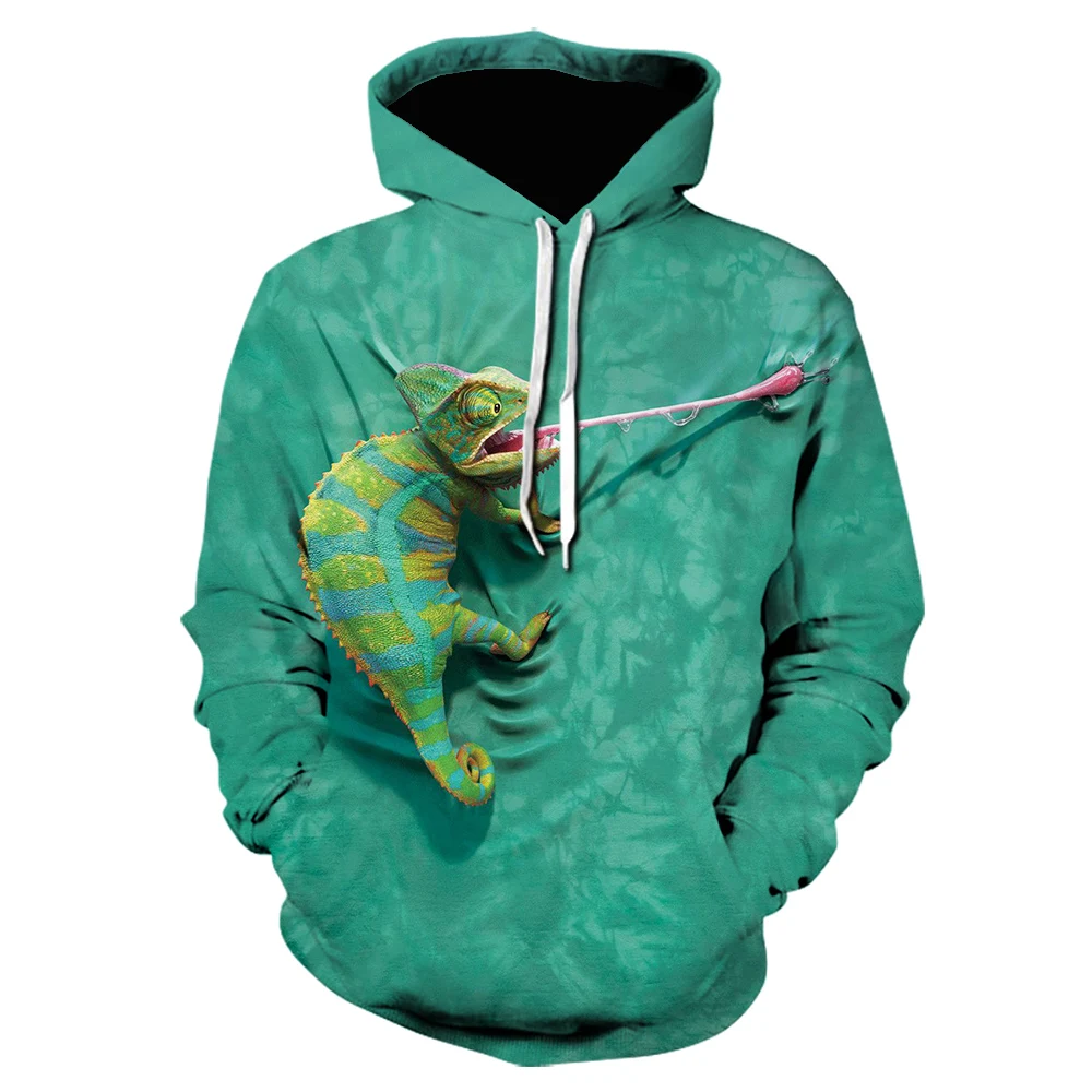 

2020 New fashion gothic 3D hooded sweatshirt hip hop men/women pullover funny graphic green lizard printing men clothing coat