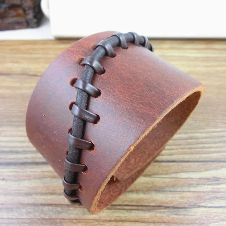 Мужской широкий кожаный рок звезда простой ручной работы сутенер браслет