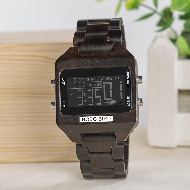 Мужские Цифровые часы BOBOBIRD деревянные многофункциональные с 4 изменяемыми