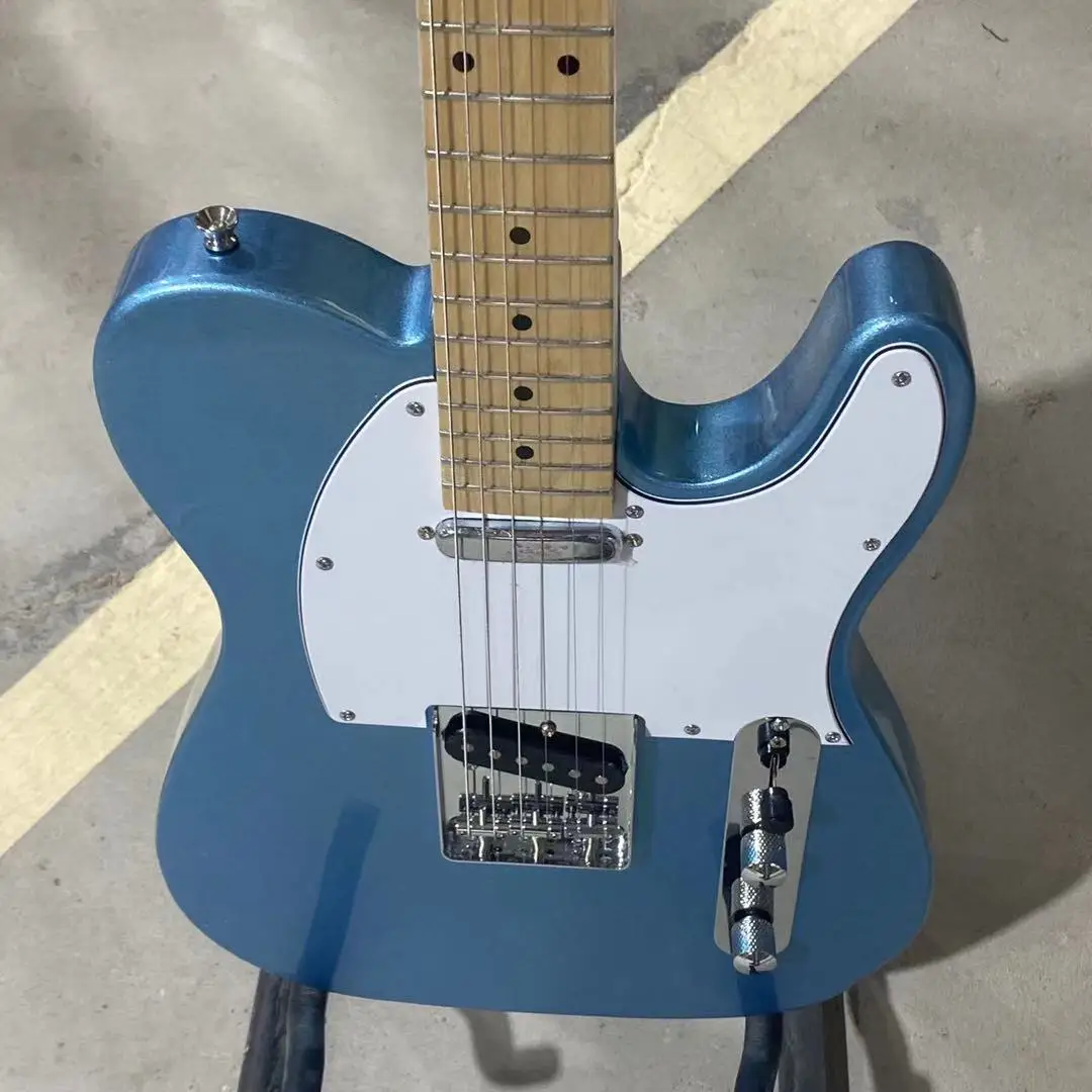 

TELE Electric Guitar Metallic Blue Color Maple Fingerboard White Pickguard Chrome Hardware High Quality Guitarar Free Shipping
