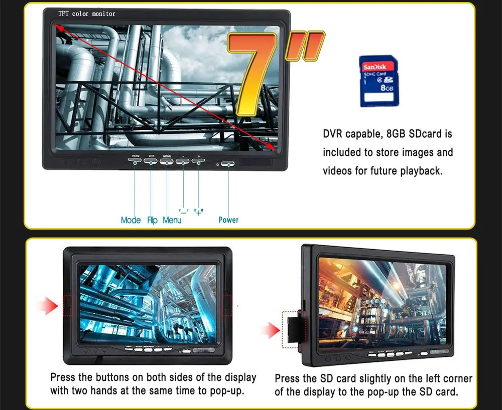 Видеокамера SYANSPAN для исследования труб 7 дюймов 8 ГБ DVR водосточная труба IP68