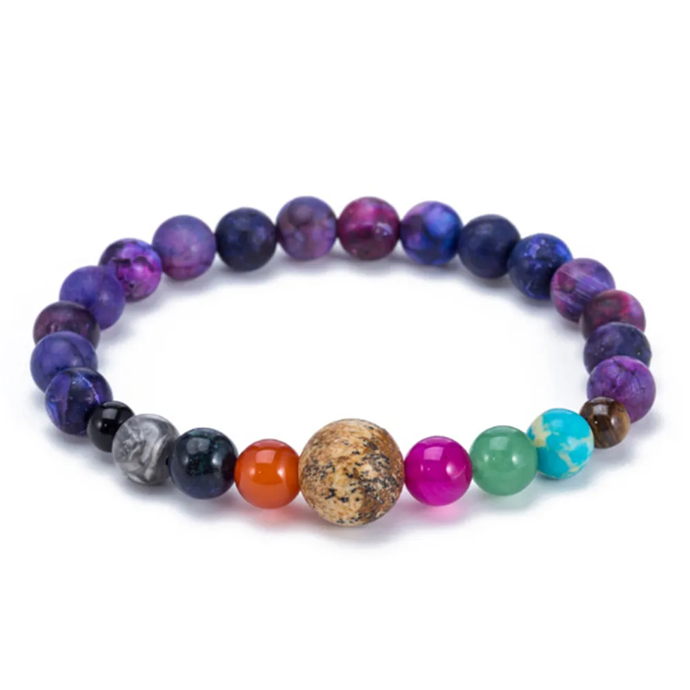 Purple Stone Натуральный хрусталь камень бусины браслет Вселенная восемь растений галактика солнечной системы браслеты для мужчин или женщин Прямая поставка - Окраска металла: Purple Stone
