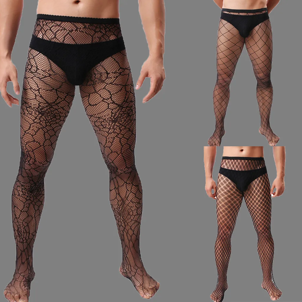 Сексуальные колготки с вырезами, сексуальные кружевные чулки, мужские высокие сетчатые чулки, прозрачные колготки с вышивкой, нейлоновые чулки