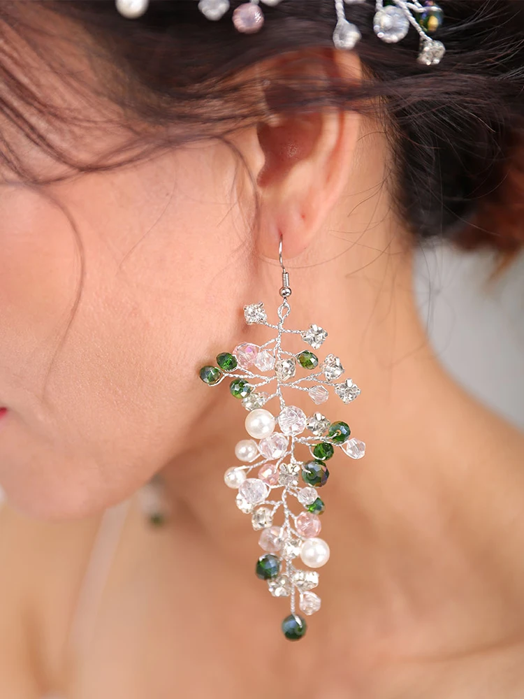 Свадебные украшения для волос серьги богемный зеленый головной убор аксессуары