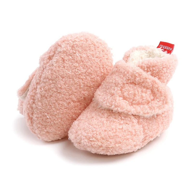 

Newborns Baby Boy Girls Snow Boots Winter Shoes Baby Solid Cashmere Plush Patchwork Boots Soft Bottom Warm Crib Shoes