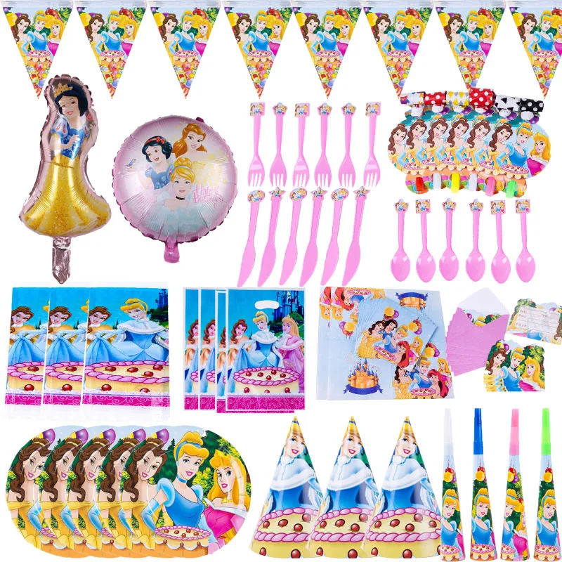 

Disney Princess Kids Girl Favor Birthday Event Party Decoration Cups Plates Baby Shower Disposable Tableware Decoration Supplies