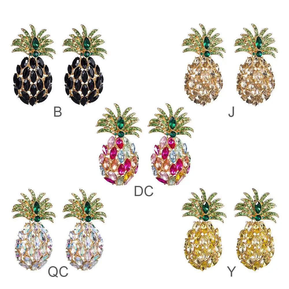 2 шт серьги женские ананасовые акриловые хрустальные серьги-гвоздики цветные со