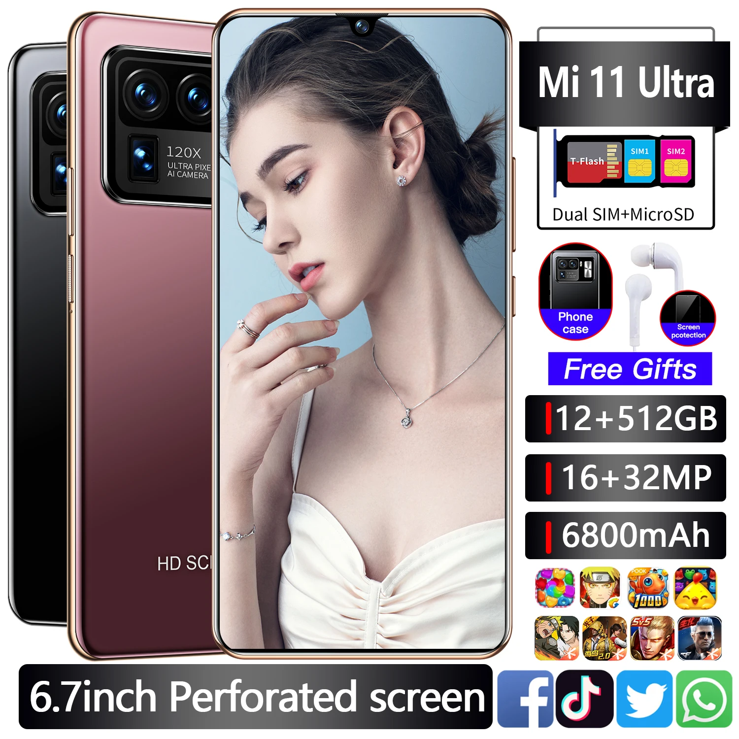 Смартфон Xiaomi mi 11 Ultra 6 7 дюйма 6800 мАч 12 + 512 ГБ Android 16 32 Мп Face ID Поддержка Google 4G|Бамперы|