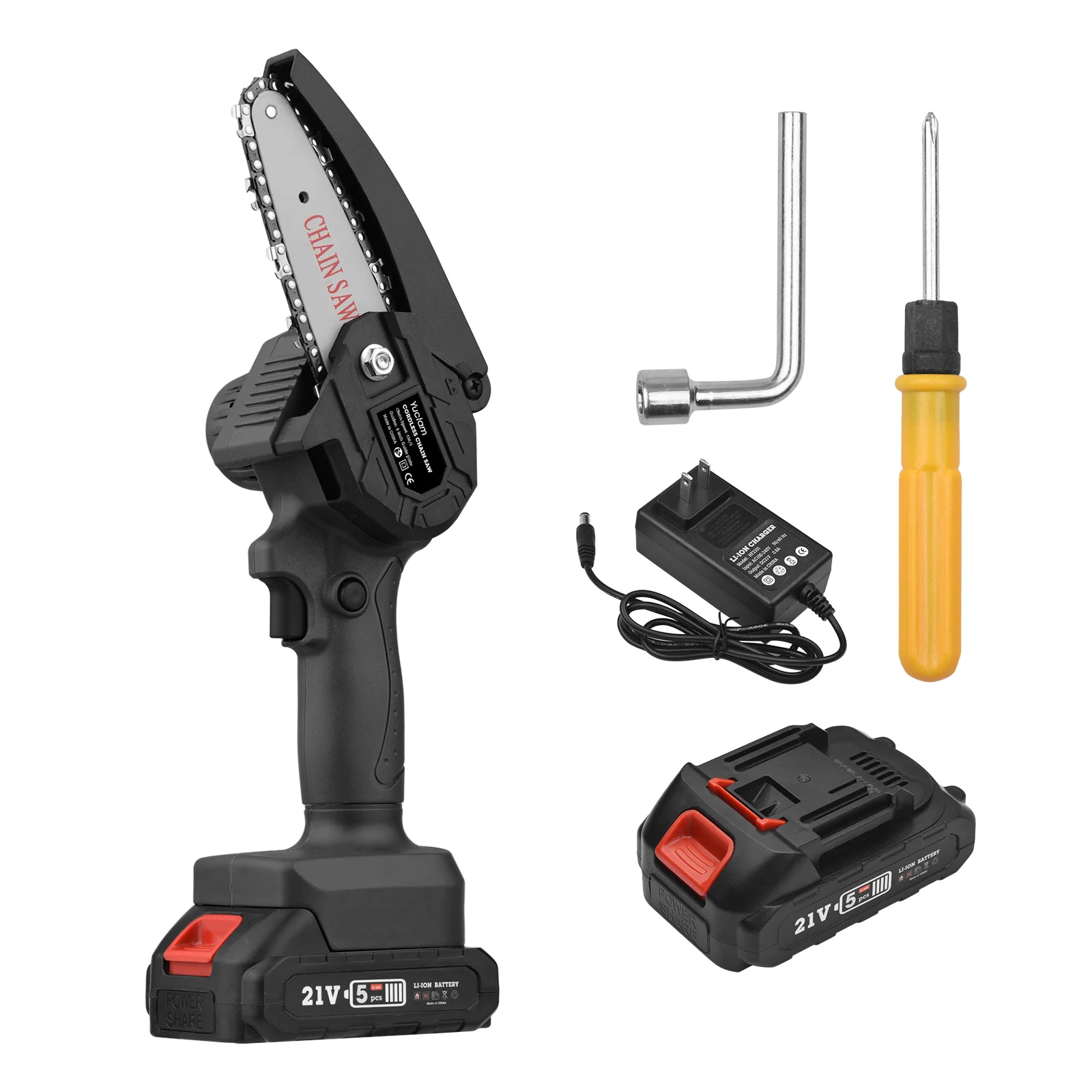 

Ручная бензопила Yuclam, беспроводная бензопила 4 дюйма 21 в, электрические бензопилы для одной руки, портативная бензопила светодиодный светод...