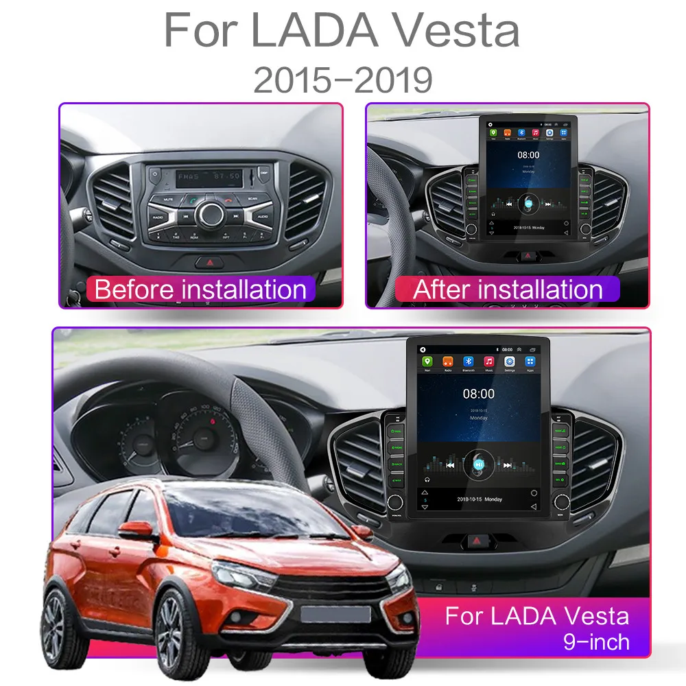Автомобильный мультимедийный плеер на Android 9 1 экран 7 дюйма Tesla для Lada Vesta Cross Sport