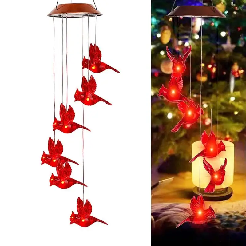

Solar Cardinal Red Bird Wind Chimes Cardinal Bird Wind Chime LED Light Hanging Wind Chimes Energy-Saving Outdoor Wind Chime
