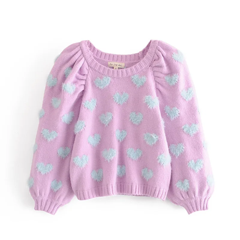 Женский трикотажный свитер с рукавами-фонариками в европейском и американском