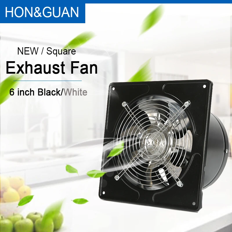 Square Silent Exhaust Fan for Toilet Kitchen Bathroom Ventilation Ventilator Window Wall Ceiling Air Extractor 220V Metal Vent