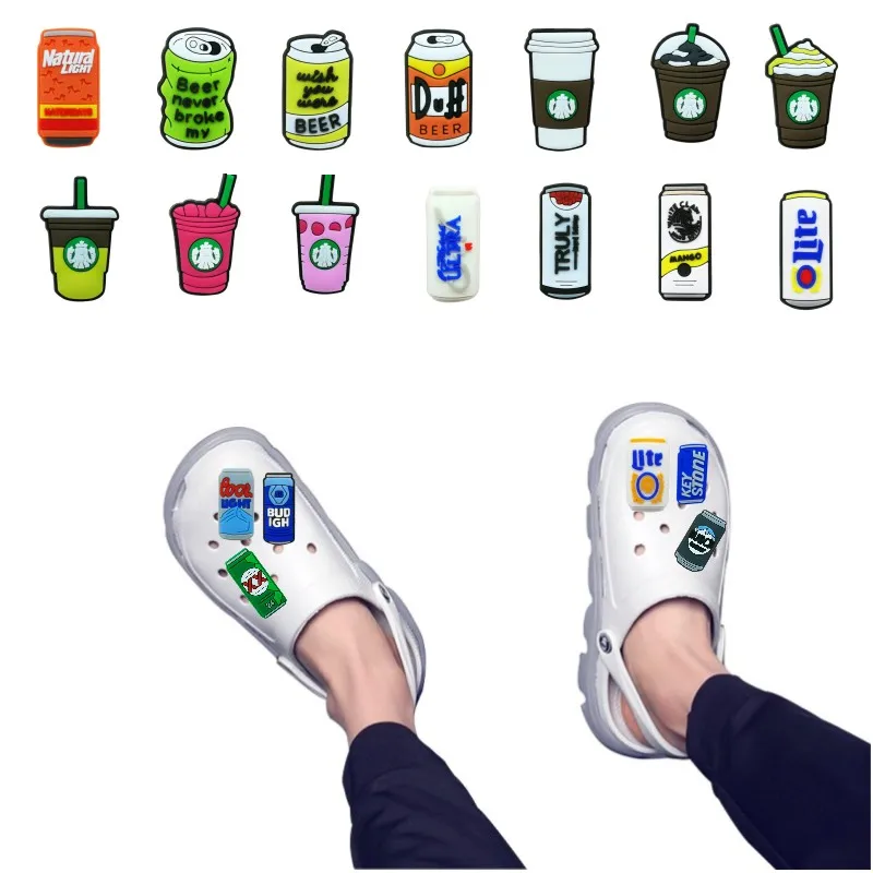 

1pcs Beverage Styles Shoe Charms Bottle Drinks&Beer Accessories Coffee Cup Light Bubble Tea Clog Shoe Decorations for Adults