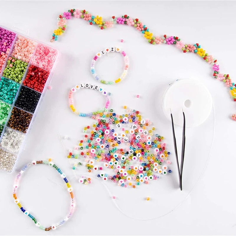 

6/0 Glass Seed Beads 6000 Pcs Small Pony Beads in Glass with Alphabet Letter Beads in Box for Jewelry Making Bracelet