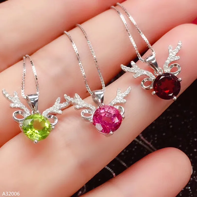 

KJJEAXCMY 925 sterling silver natural peridot garnet pink topaz girl pendant round animal antlers support secondary detection