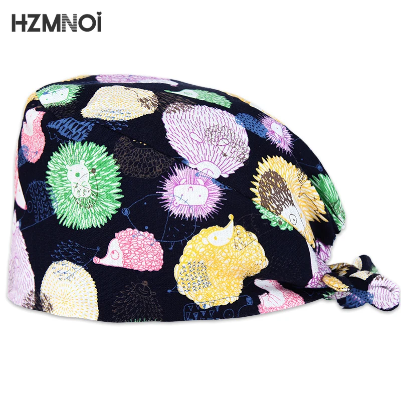 Cartoon Hedgehog Doctor Cap Cotton Nurse Print High Quality Fashion Turban Scrub Dustproof Sanitary Gourd Hat | Тематическая одежда