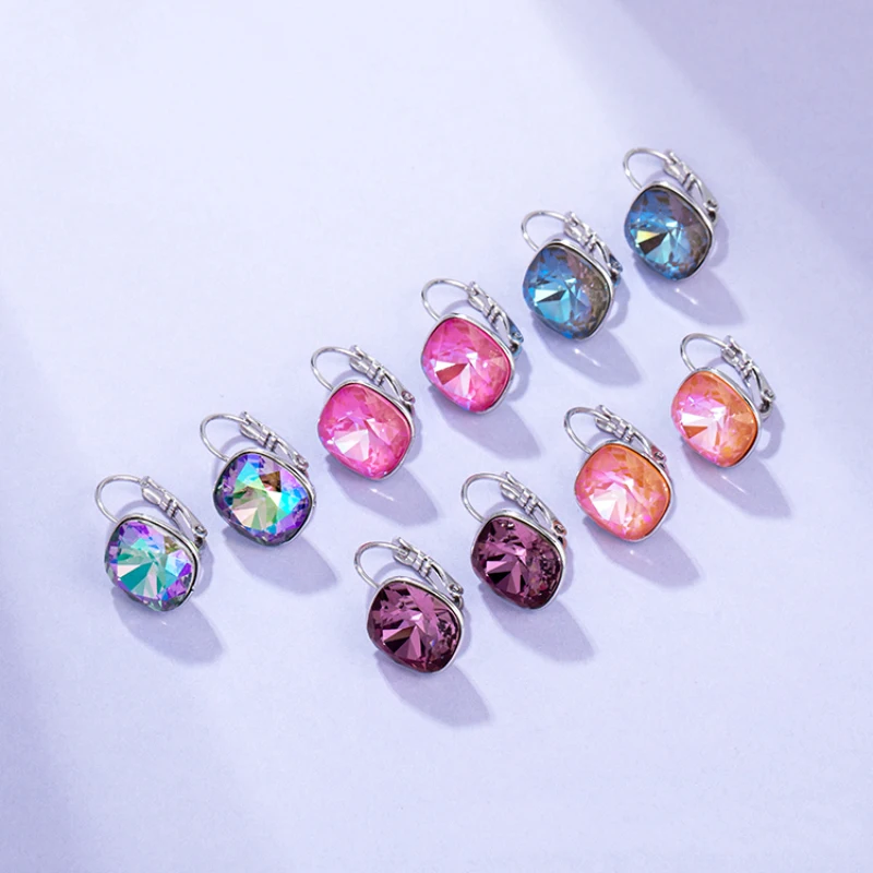 

IDESTINY 11.11 New Bella Crystal Stud Earrings For Women with Austrian Crystal Fashion Square Earrings Wedding Bijoux Gift