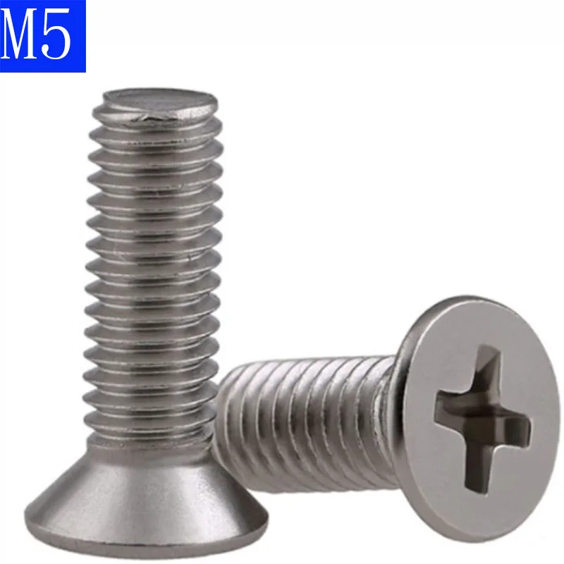 

M5 - 0.8 304 Stainless Steel Phillips FLAT HEAD Machine Screw DIN 965 Bolts ISO 7046