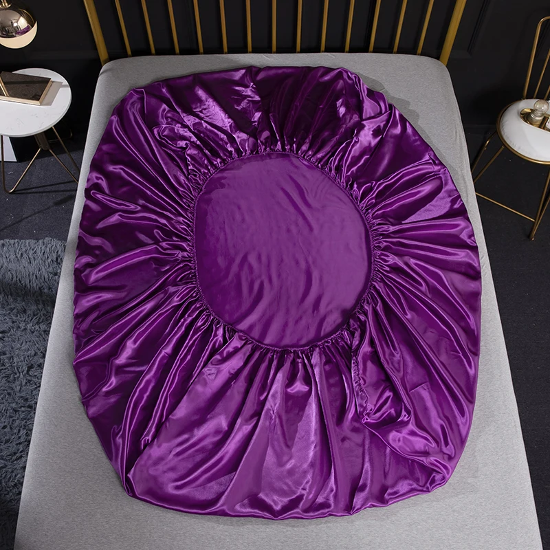 Satin silk Fitted Sheet Pillowcase Bed Mattress Protector Cover White Black Grey Blue Purple Twin Queen King size Bedspread | Дом и сад