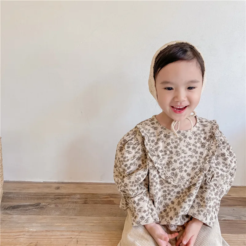 

2021 children's autumn new products girls autumn Korean version of floral sanded long-sleeved shirt shirt factory direct sales