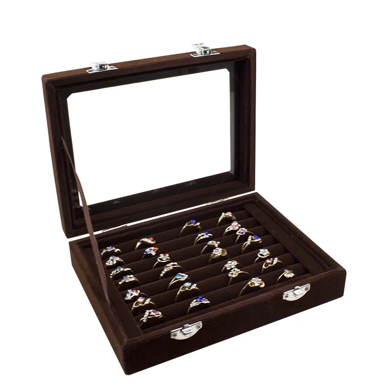 

Large Capacity Jewelry Storage Box Velvet Earring Ring Necklace Storage with Lock Display Holder