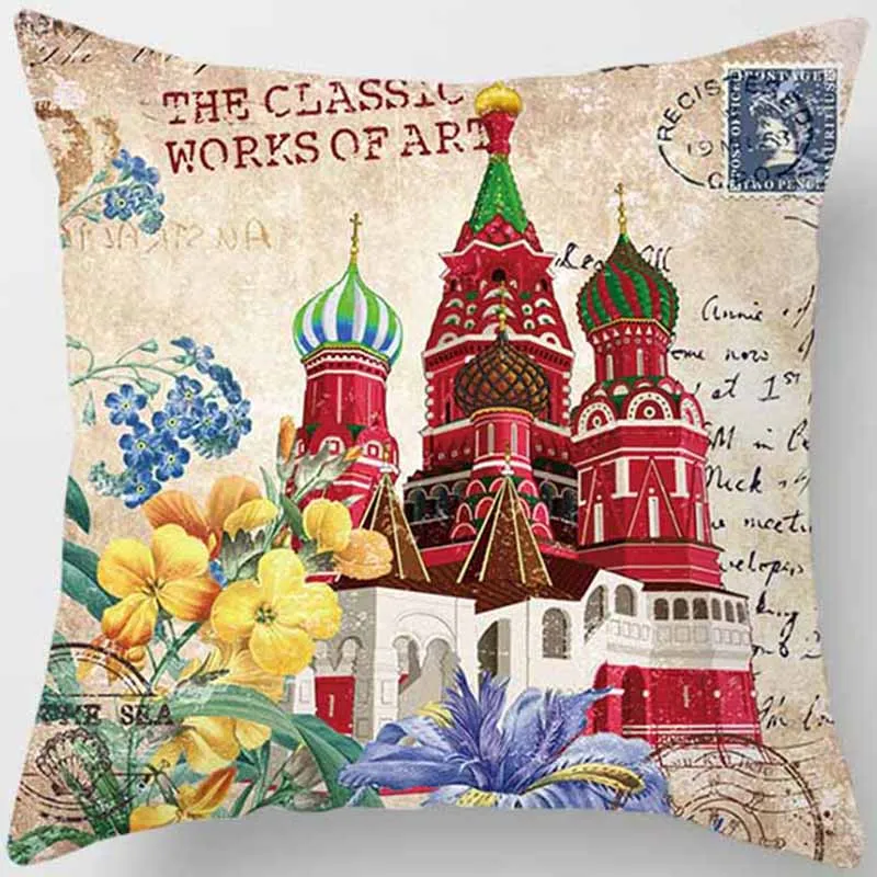 Горячая Распродажа, винтажный стиль, цветы, часы с бабочками, замок, квадратная наволочка для мальчиков и девочек, плавающая наволочка, размер 45*45 см