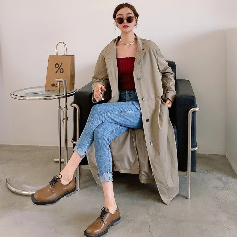 

Женское пальто средней длины, Корейская ветровка, Осень-зима 2021