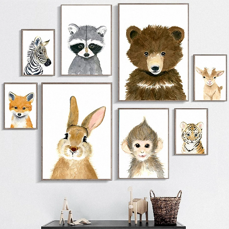 

Cute Cartoon Animal Decorative Picture Be Brave Be Strong Children's Room Kindergarten Frameless Canvas Painting Wall Art Kids 7
