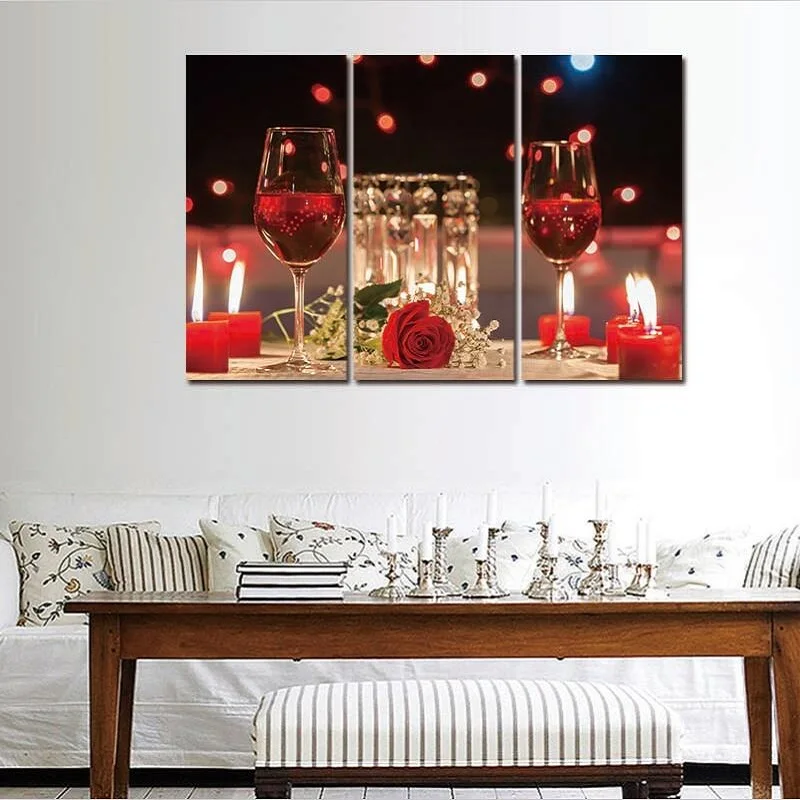 Conisi скандинавский бокал Красного вина роза 3 панели настенное искусство холст