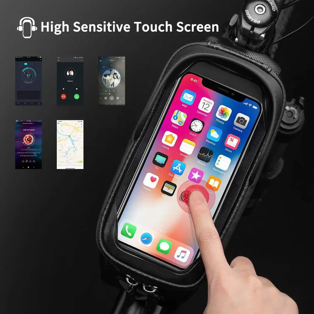 rockbros waterproof bicycle bag 1 7l top tube handlebar bag 6 8 touch screen hard shell bike phone bag bicycle accessoriess free global shipping