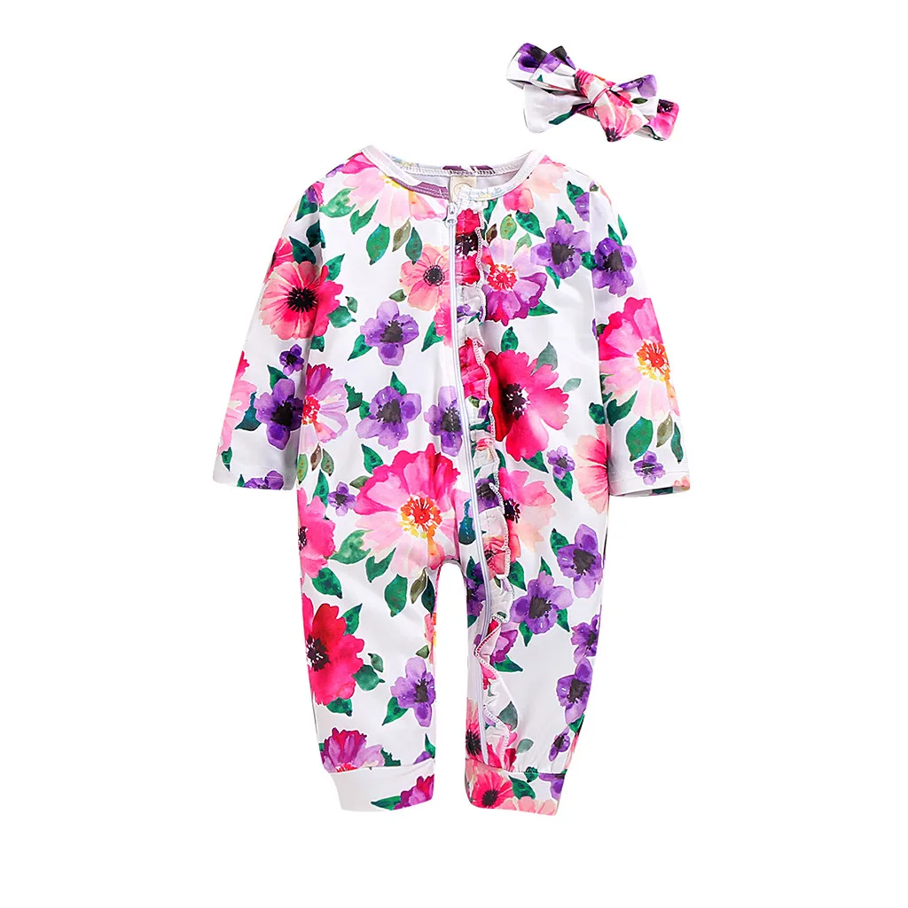 

Tuta pagliaccetto per bambini con stampa floreale Tie-dye neonato neonato manica lunga stampa floreale pagliaccetto tuta + fasci