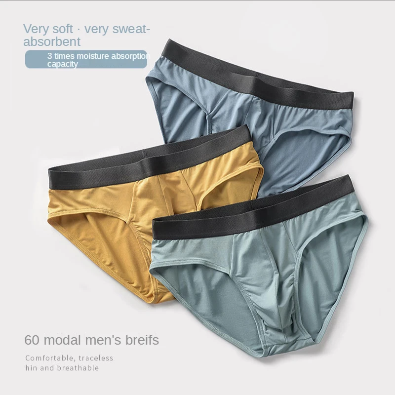 

Men's Pure Cotton Briefs Underwear Medium Waist Breathable Simple Comfortable Sexy Seemless Men's Panties60 Modal Triangle