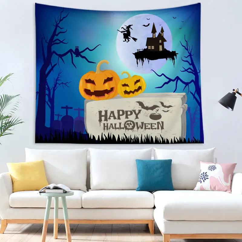 

Halloween Tapestry Wall Hanging Festival Tapestry Decor Wall Cartoon Pumpkin Polyester Tapestry Living Room Decorative Yoga Mat