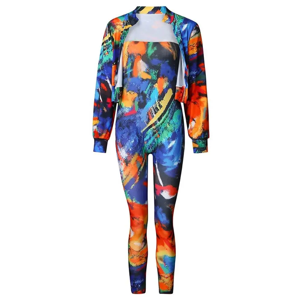 Обтягивающий женский комбинезон с принтом многоцветный Повседневный